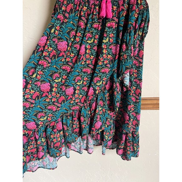 MARGAUX RIVIERA Black Floral Smocked Midi Dress Size Medium - Picture 4 of 9